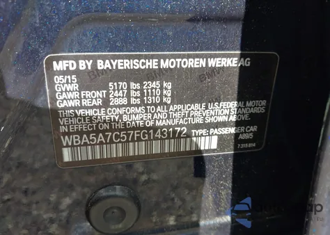 2015 BMW 528I xDrive из США, поврежденный, VIN WBA5A7C57FG143172